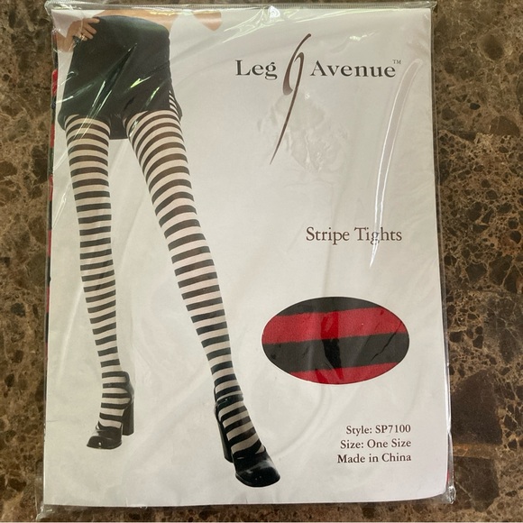 Leg Avenue Red and Black Striped Tights - Picture 1 of 4